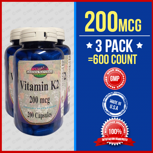 3 Pack Natural Vitamin K2 Menaquinone 7 (MK 7) 200 mcg 3 X 200ct