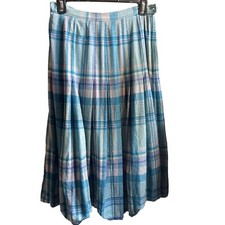 Vintage Pendleton Tartan Plaid A-Line Pleated Skirt Size 12 Teal Blues