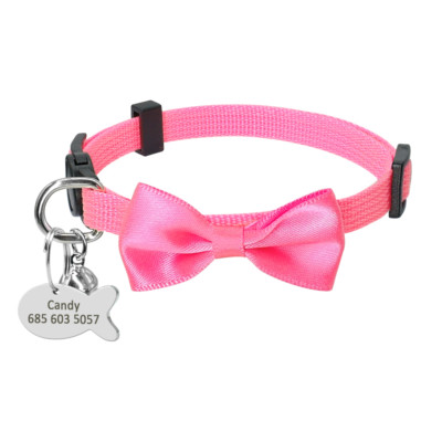 Breakaway Personalized Cat Collar BowTie with Bell Custom Engraved Name ID Tag
