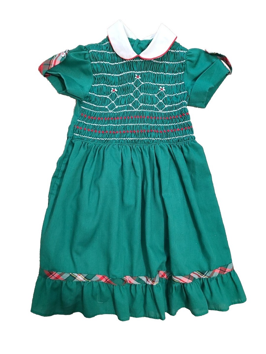 white christmas dresses Emerald Green Smocked Christmas Santa Bishop Dress – Smocked A Lot, LLC main image 1
