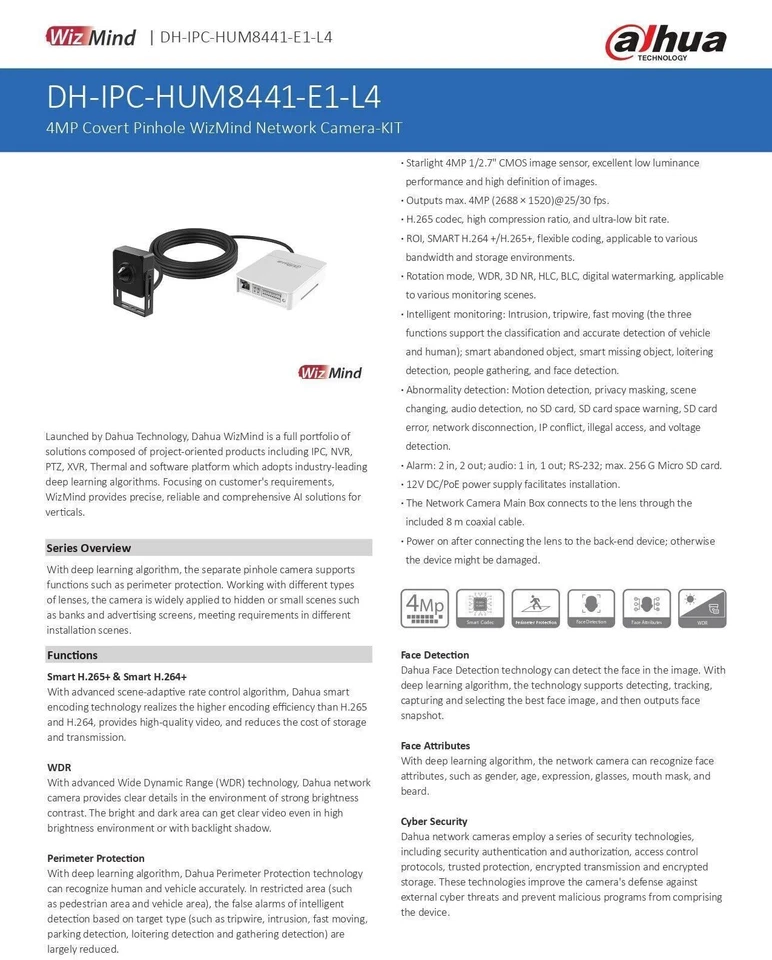 Dahua IPC-HUM8441-E1-L4 4MP Starlight Covert Pinhole WizMind Network Camera UK - Image 3 of 4