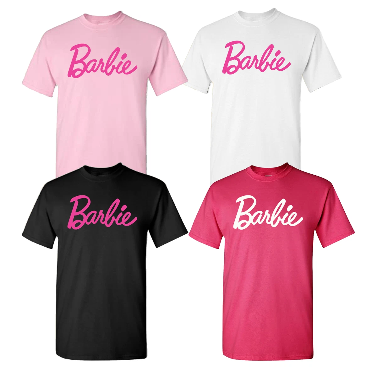 Womens ladies t shirt fashion BARBIE TEE LOGO S,M,L,XL PINK COTTON