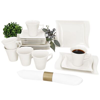 18tlg Kaffeeservice Ivory Porzellan 6 Personen Tassen 120ml Untertassen Teller 