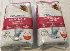 Lot of 2 Vibrant Life Disposable Female Dog Diapers 12 ct  Large 25-32 Waist