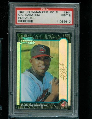 16/25 PSA 9 CC Sabathia 1999 Bowman Chrome Gold #344 Ref Refractor Rookie RC