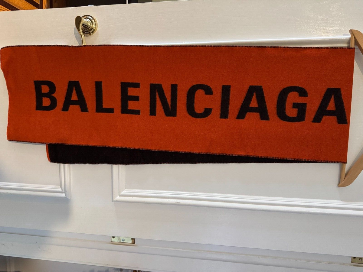 NEW Balenciaga Two Tone Orange Black Reversible Scarf With Gift