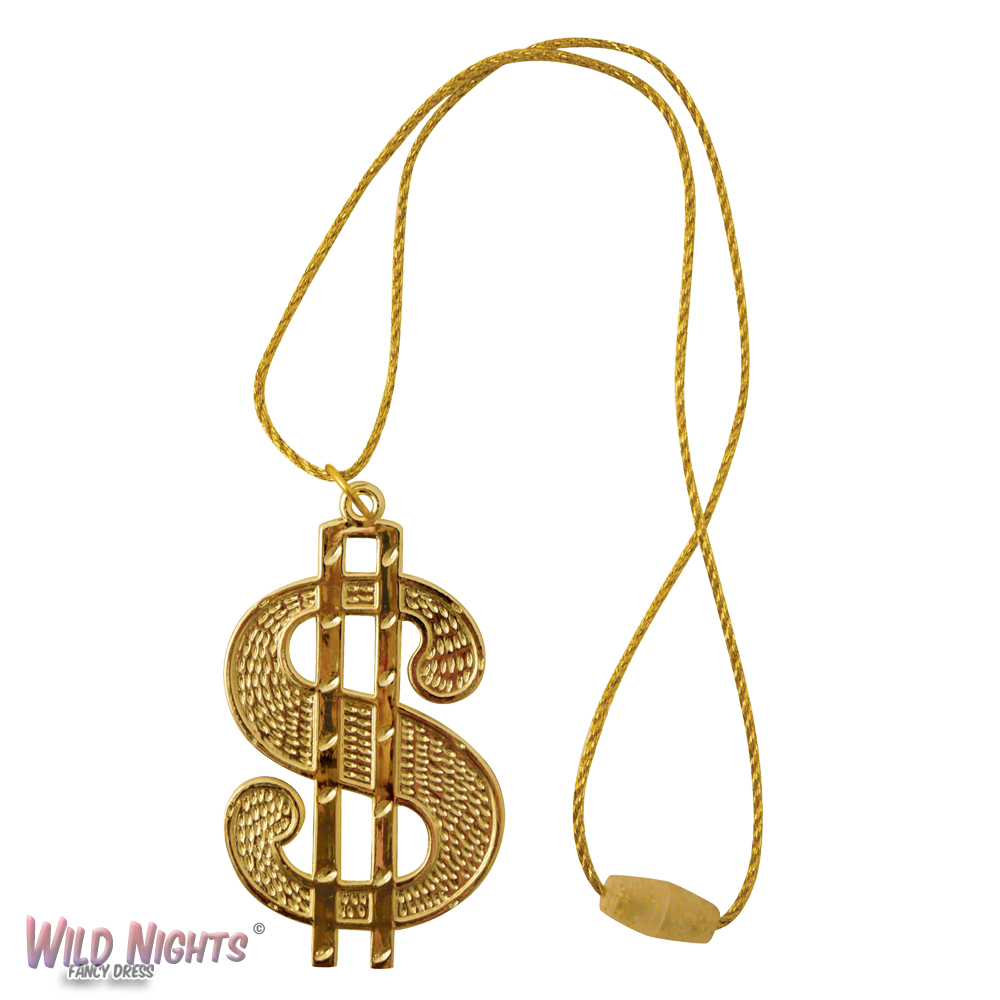 Gold Dollar Necklace Pimp Gangster Rapper Fancy Dress Accessory