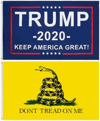 Trump 2020 and Gadsden Don't Tread on me 3x5 FT Combo Pack (2 Flags)