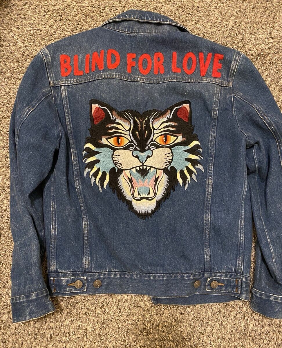 Authentic Gucci Blind For Love Blue Denim Angry Cat Authentic Gucci Blind For Love Blue Denim Angry Cat