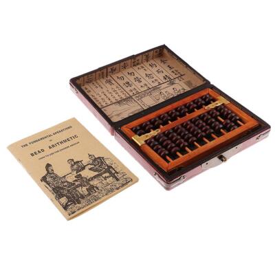 Vintage Chinesische Holzperlen Arithmetik Abakus mit Box Taschenrechner Zählen