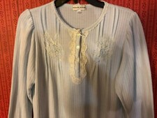 Miss Elaine nightgown grandma gown M soft blue lace embroidery Christmas Gift PO