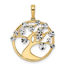 14K Two-tone Gold Diamond-cut Tree of Life Pendant 2.56g, L-26.98mm, W-21mm