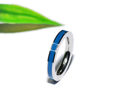 KERAMIK Ring +++ silber 3mm EDELSTAHL blau +++ Fingerring 