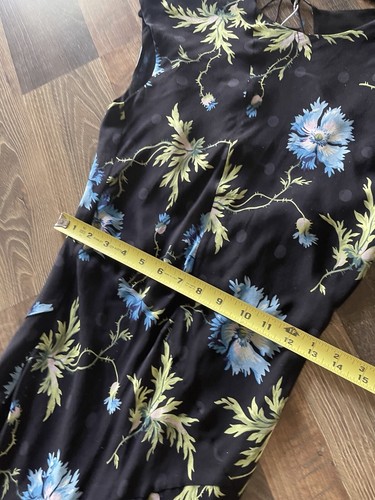 Topshop Unique Evelyn Asymmetric Silk Midi Dress Black Blue Floral Size 4 - Picture 21 of 23