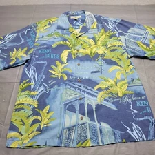Tommy Bahama Silk Hawaiian Shirt Large L King of the Blues New Orleans Jazz READ