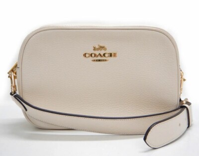 COACH Shoulder Bag Pochette Logo White Gold CA207 Leather