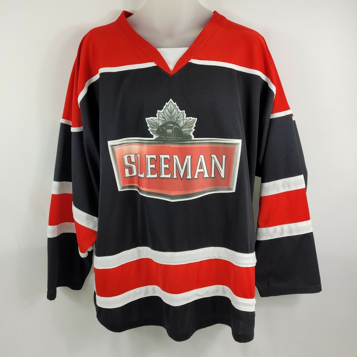 Sleeman Beer Hockey Jersey Long Sleeve Black Shirt Athletic Knit