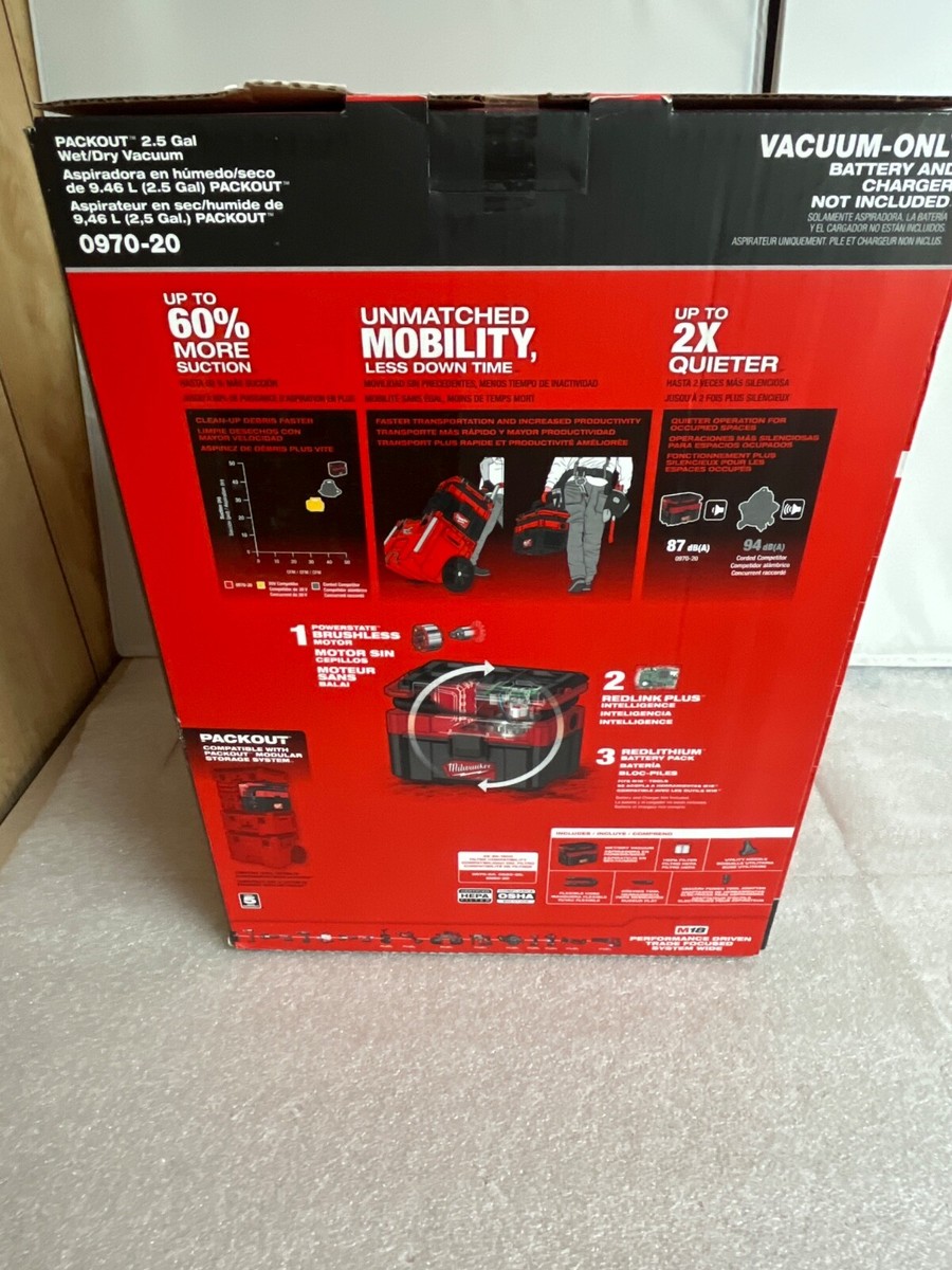 Milwaukee Tool 0970-20 M18 Fuel Packout 2.5 Gallon Wet/Dry Vacuum