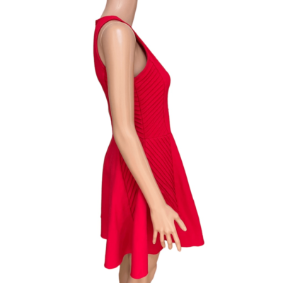 Parker Red Knit Halter Short Dress Sleeveless Fit Flare Pleat Detail Women  Sz M | eBay
