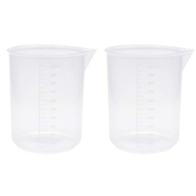 Graduated Beakers 1000ml Transparent Plastic Measuring Cups Lab Kitchen 2 PCS