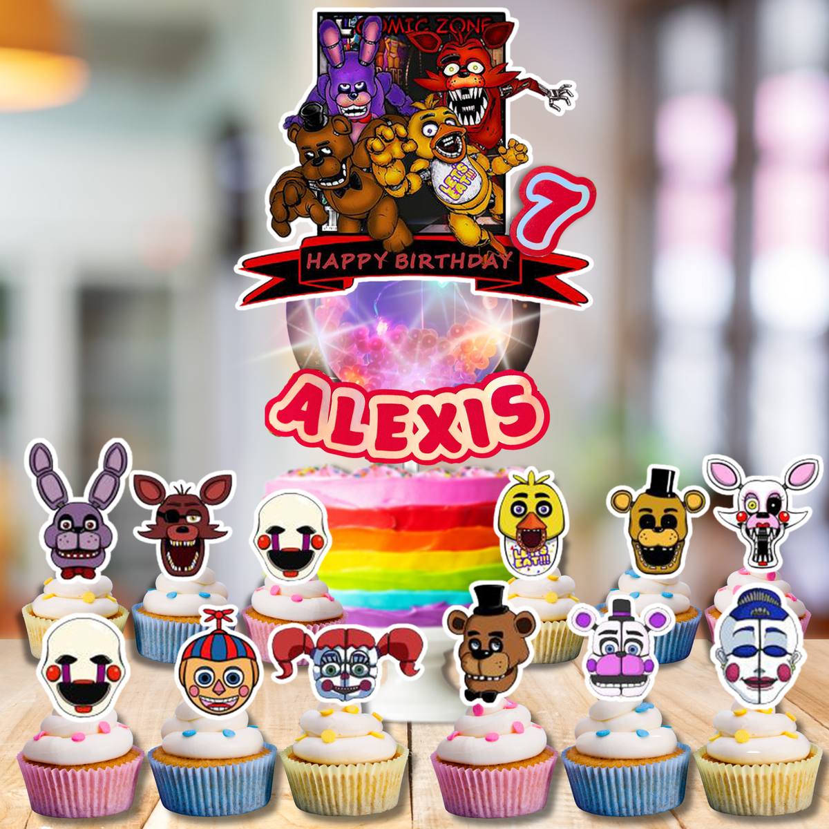 FNAF CUPCAKE CAKE TOPPER BIRTHDAY SUPPLIES DECORATION THEME IDEA FAVOR LIGHT