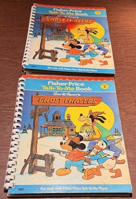 (2 QTY) 1977 Ghost Chasers Walt Disney Fisher Price Talk To Me Book Mickey Mouse