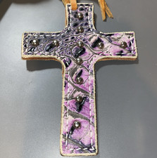 5.5" Leather Saddle Cross Handmade Leather Purple Tie Showman Crucifix Christian