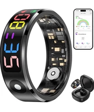 Smart Ring Fitness Tracker with Color Display Screen, IP68 Waterproof Size 8