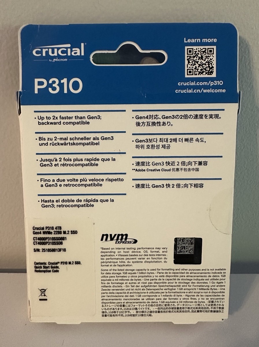 Crucial P310 SSD 4 TB internal M.2 2280 PCIe 4.0 x4 (NVMe) M.2