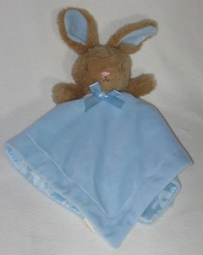 Mty International Blue & Brown Bunny Security Blanket Baby Lovey Rattle Plush