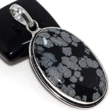 925 Silver Plated Snowflake Obsidian Ethnic Pendant Jewelry Size 2.3" MJ