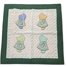 Handmade Baby Girl Quilt 34 Bonnet Appliqu Country Nursery Cottagecore Vtg