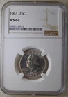 1963 Washington Silver Quarter Dollars  25C, NGC MS64, SWEET TONING, NICE COIN