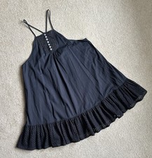 Free People Intimately Cotton Trapeze Black Ruffle Slip Aline Dress Boho Small