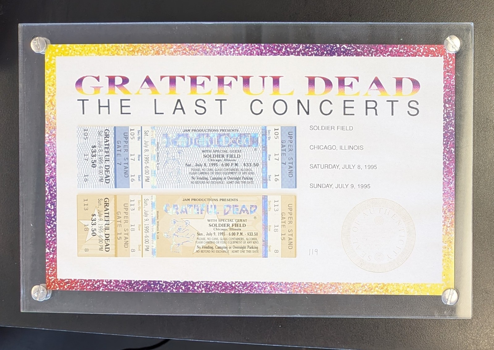 Grateful dead authentic last concert tickets chicago july 8th and 9th 1995