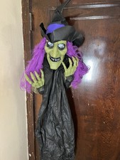 Hanging Witch Decor Halloween Decorations Witch Green Skin Sounds Lighted NWT