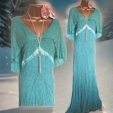 frank usher quintesse teal blue silk 20s gatsby evening beaded 80s y2k dress 26
