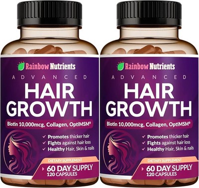 2 Pack Hair Growth Vitamins for Women  | Biotin 10,000mcg, Collagen, Saw Palmet