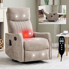 Khaki Manual Recliner Chair with Massage, Heat, Rocker  Swivel