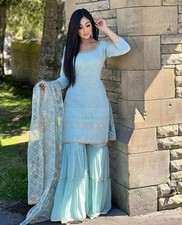 Fashionable Faux Georgette Palazzo Suit And Sky Blue Dupatta For Women Reception