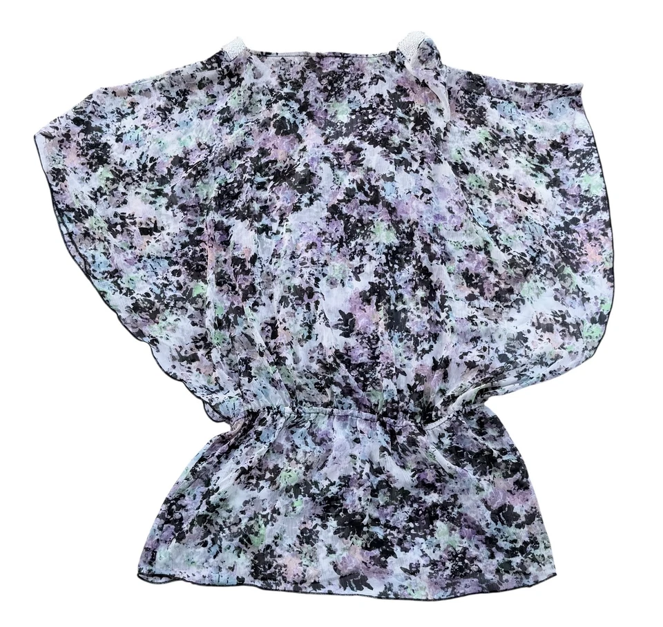 Túnica floral transparente Badgley Mischka Fiona para mujer talla pequeña S Foto 2 de 4