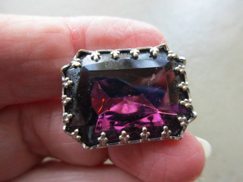 ANTIQUE VINTAGE ART DECO SILVER TONE PURPLE CZECH GLASS SASH PIN BROOCH OLD