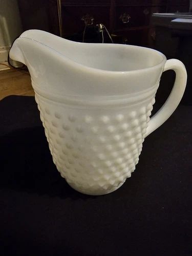 VINTAGE HOBNAIL MILK GLASS PITCHER 8"