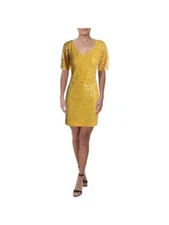 TRINA TURK Womens Yellow Short Sleeve Above The Knee Sheath Dress 0