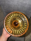 Amber Glass Pedestal Case Diamond Pattern Wildflower Sawtooth Rim Vintage  — photo 4