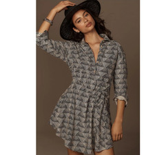 NWT Anthropologie Long-Sleeve Collared Mini Dress $148 X-Small Ivory
