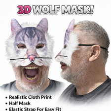 3D WOLF CLOTH HALF FACE MASK Furry Dog Halloween Realistic Print Costume Face