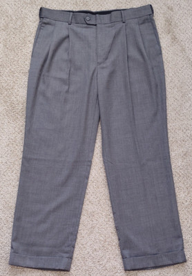 Stafford Classic Dress Pants 38 x 30 Expand Waist Pleated Wool Blend Slacks Gray