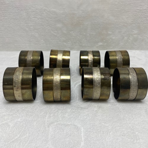 Set of 8 Vintage Brass Napkin Rings with Textured Band Dining Table Decor