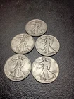 5 1940s Walking Liberty Half Dollars 90% Silver All Made During World War 2